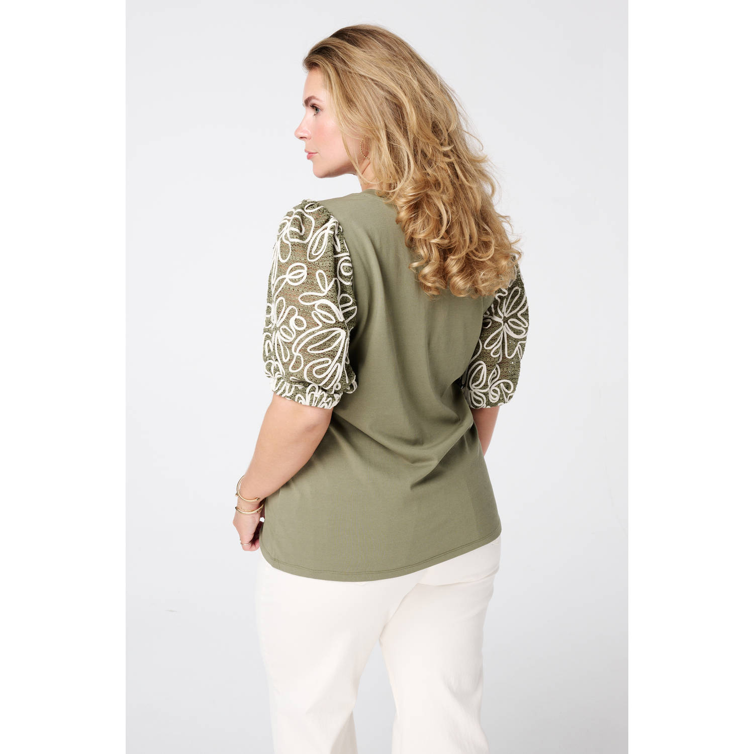 MS Mode top kaki broderie