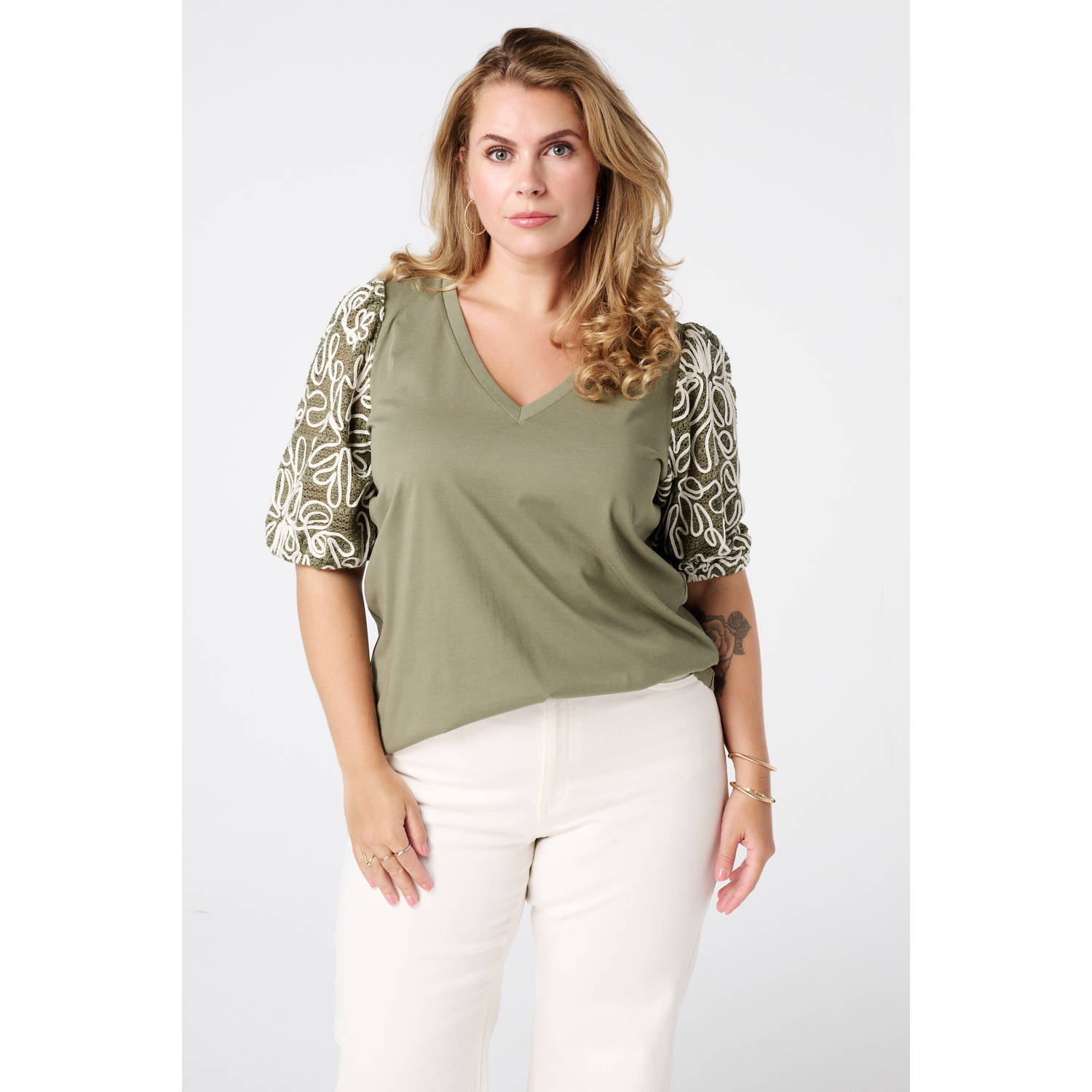 MS Mode top kaki broderie