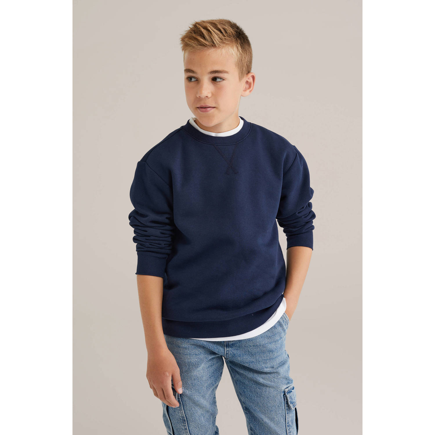 WE Fashion Blue Ridge sweater donkerblauw