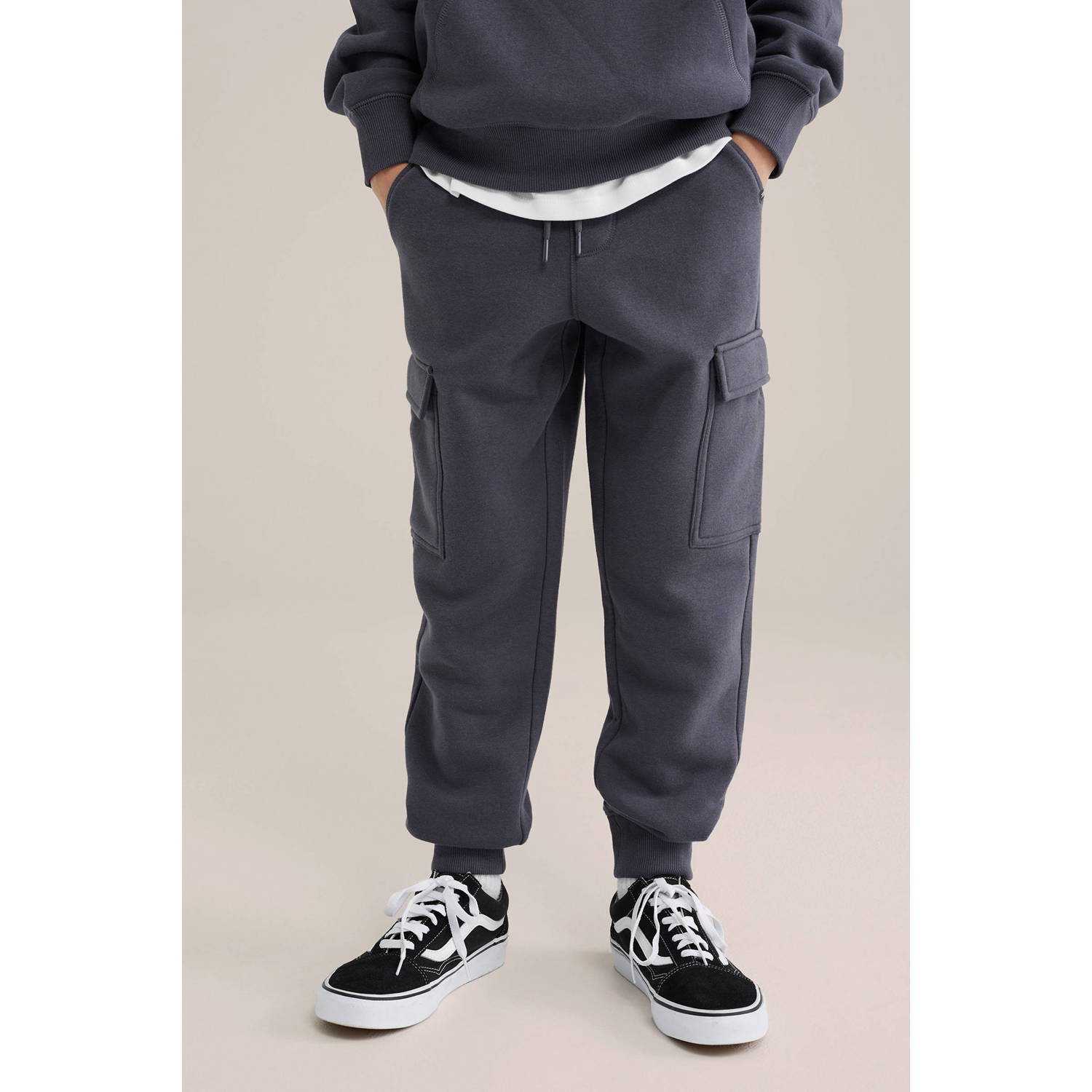 WE Fashion Blue Ridge slim cargo broek antraciet