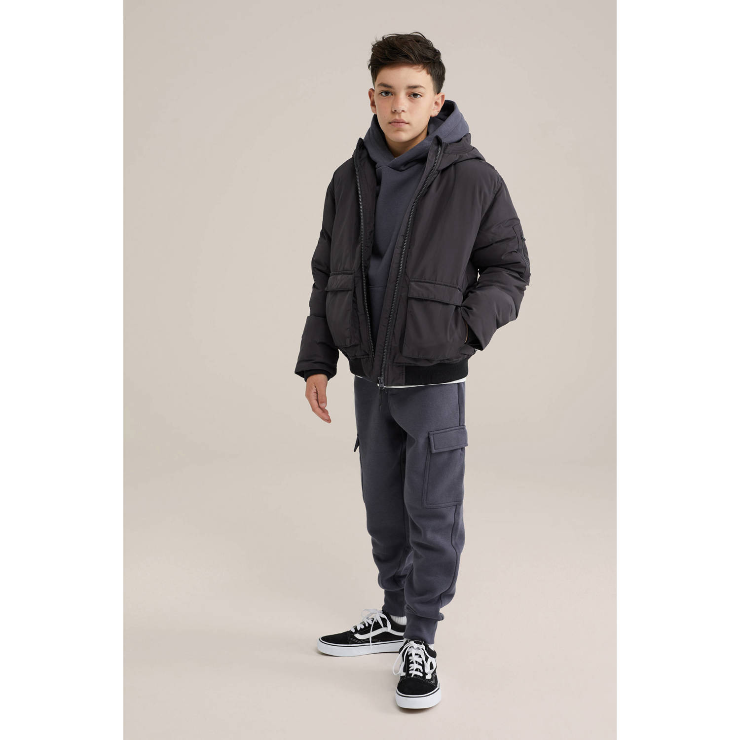 WE Fashion Blue Ridge slim cargo broek antraciet