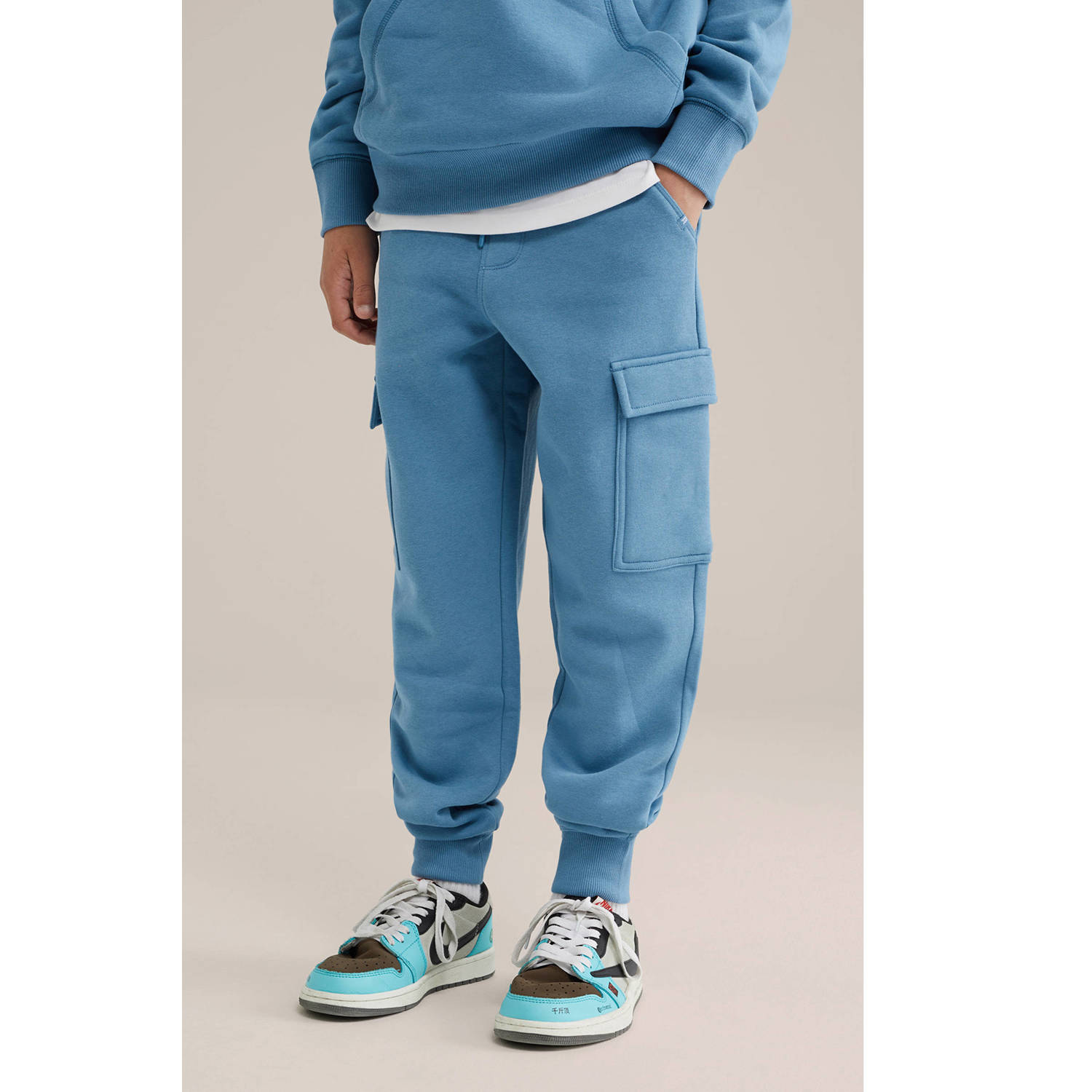 WE Fashion Blue Ridge slim cargo broek lichtblauw