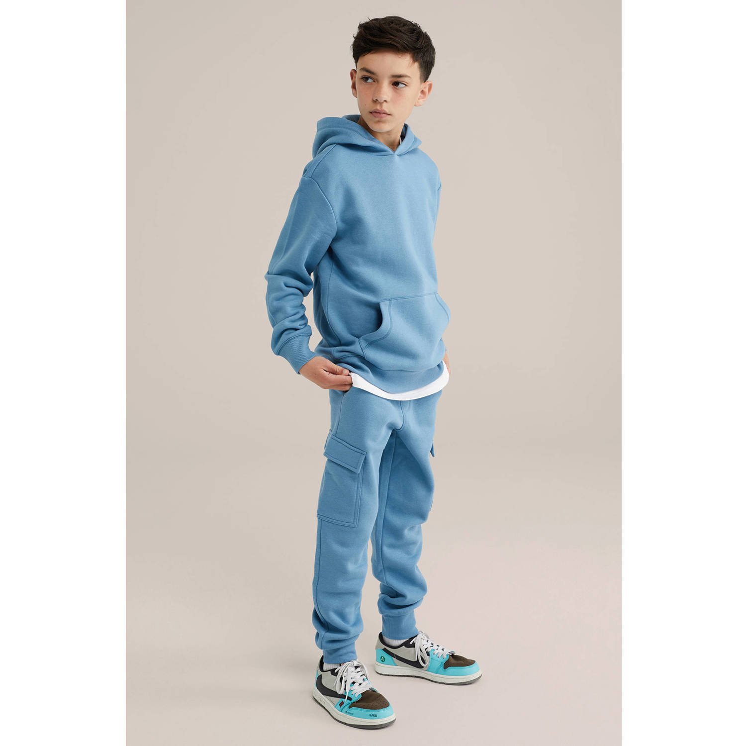 WE Fashion Blue Ridge slim cargo broek lichtblauw