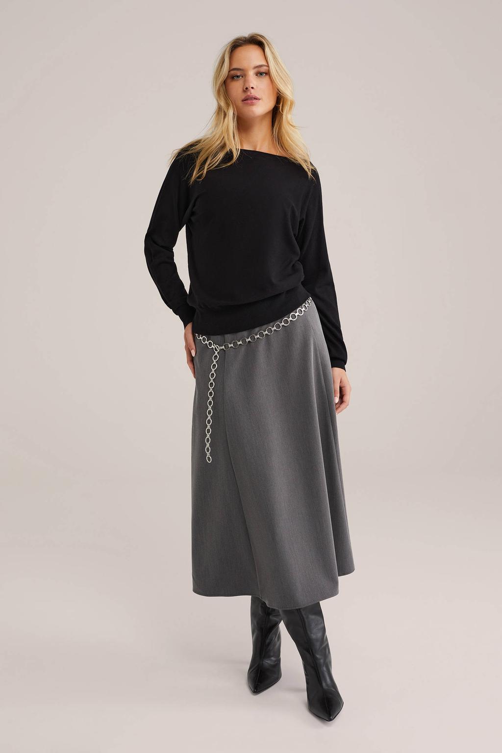 Zwarte dames WE Fashion gebreide trui van viscose met effen, lange mouwen en boothals