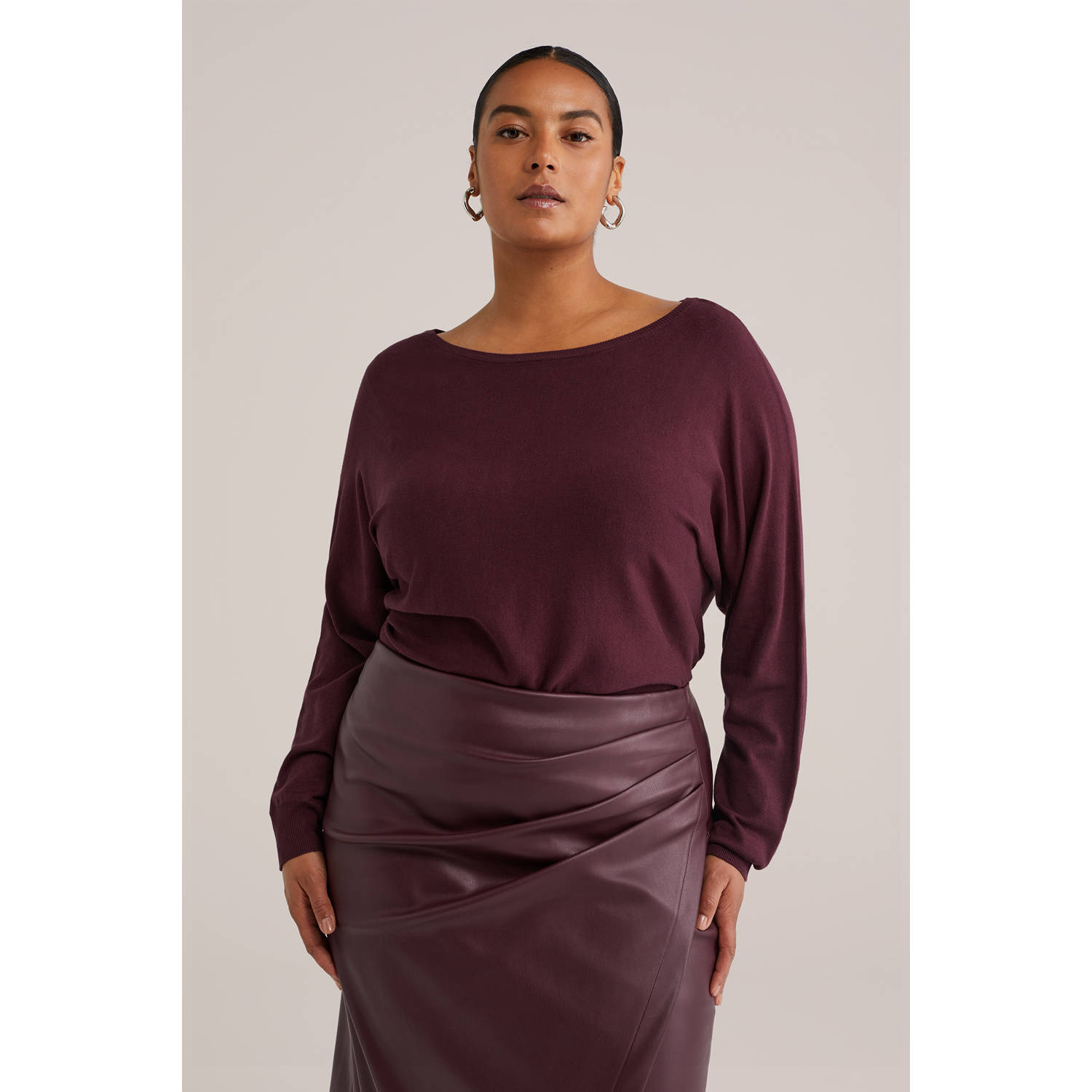WE Fashion Curve pullover trui donkerrood