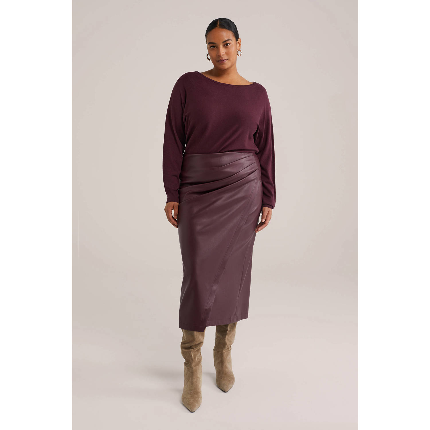 WE Fashion Curve pullover trui donkerrood