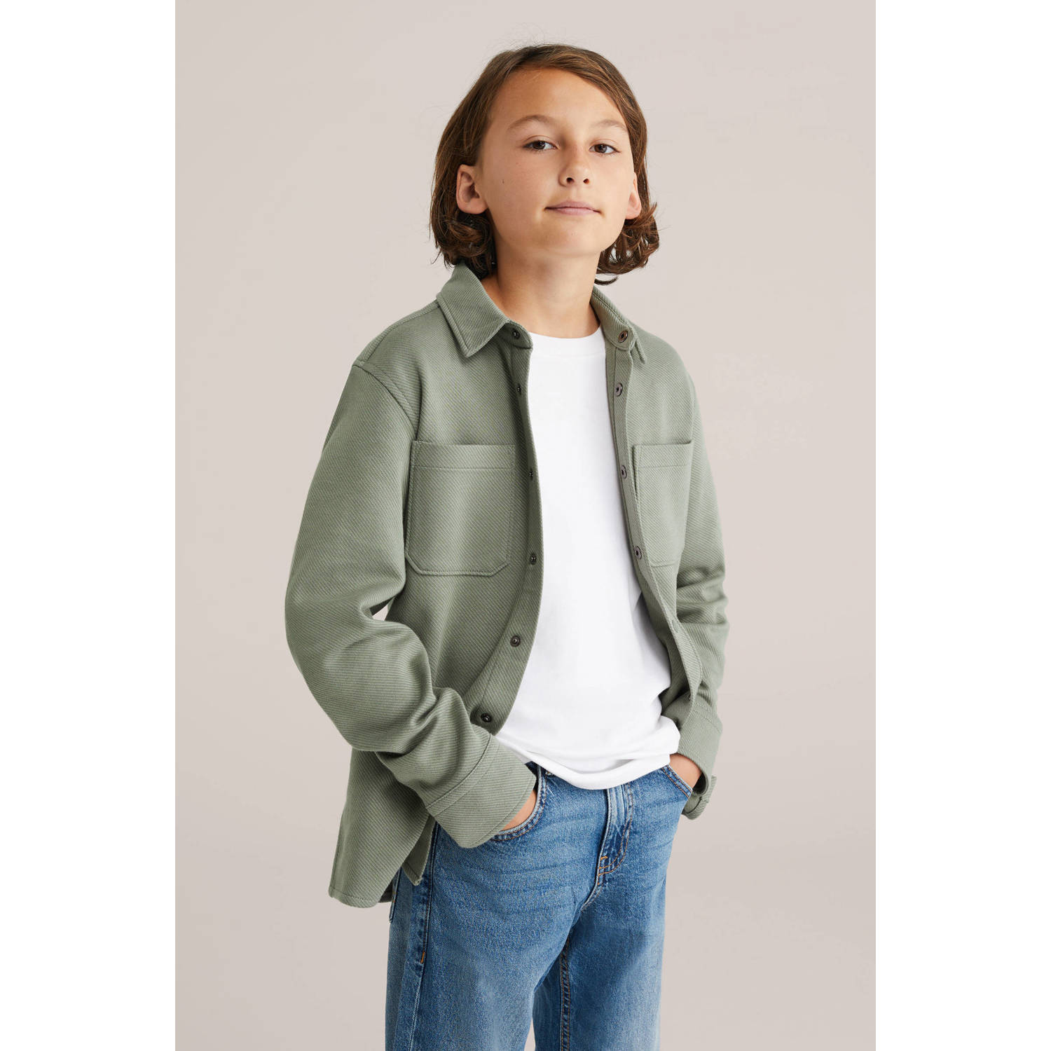 WE Fashion Blue Ridge overhemd olijfgroen
