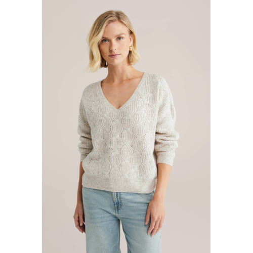 WE Fashion trui met wol beige gebreid afbeelding