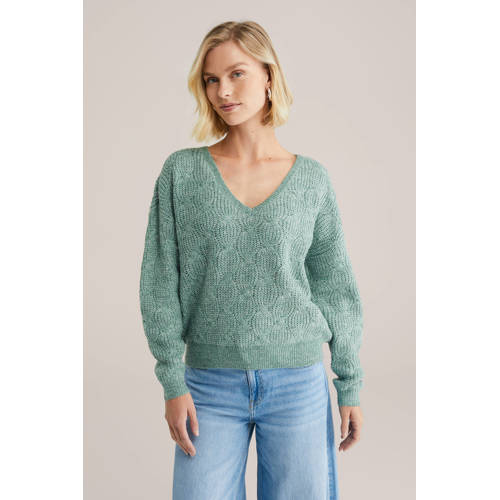 WE Fashion trui met wol groen gebreid afbeelding