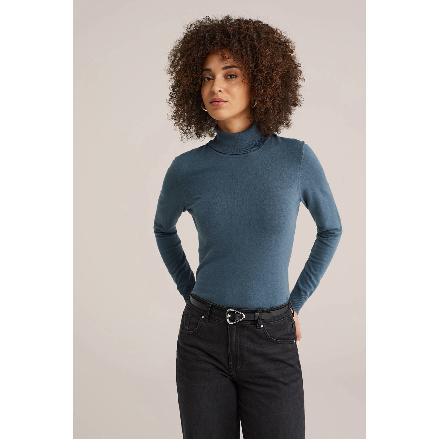 WE Fashion wollen coltrui fijn gebreid grijsblauw
