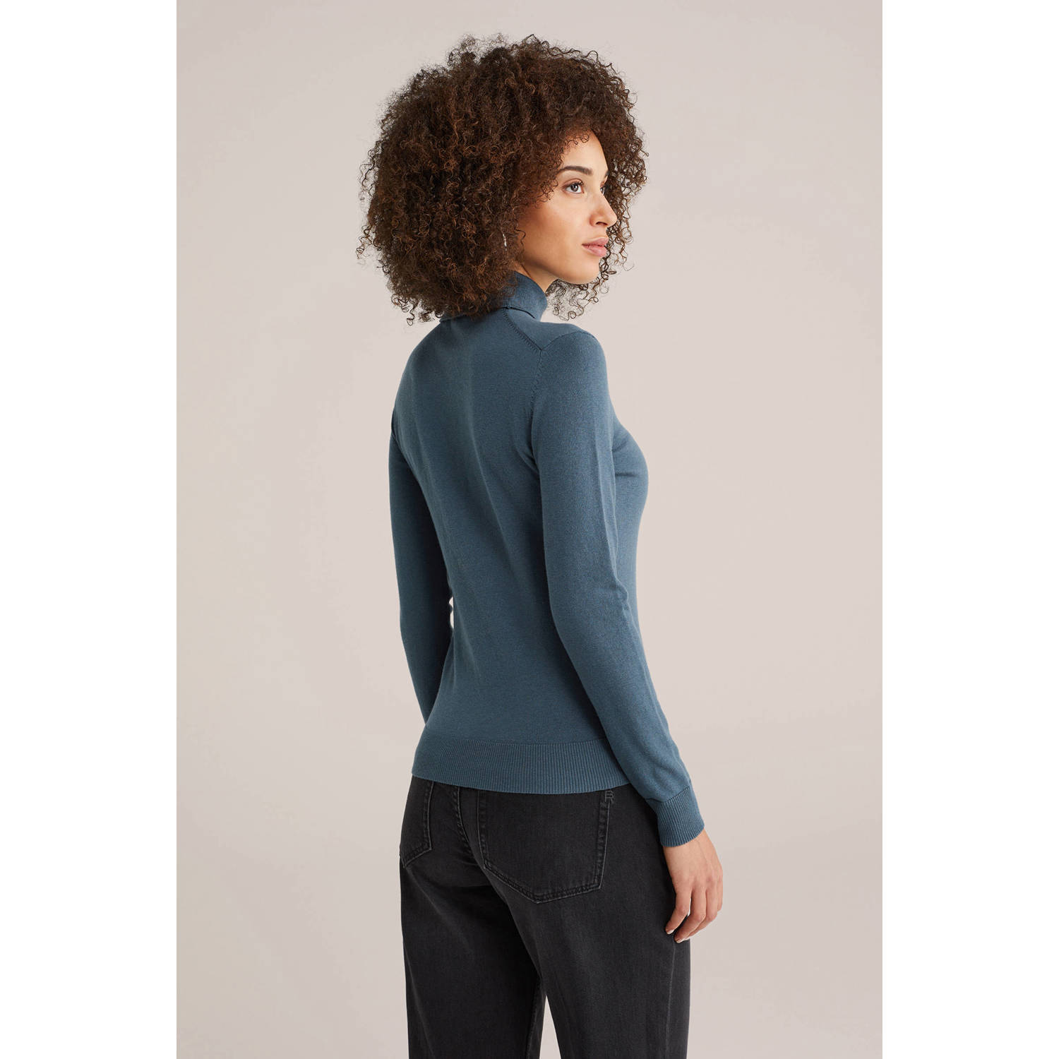 WE Fashion wollen coltrui fijn gebreid grijsblauw