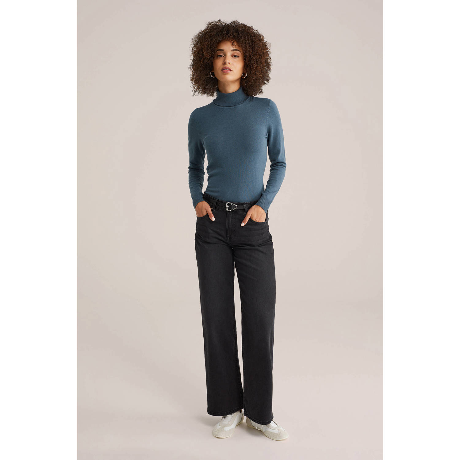 WE Fashion wollen coltrui fijn gebreid grijsblauw