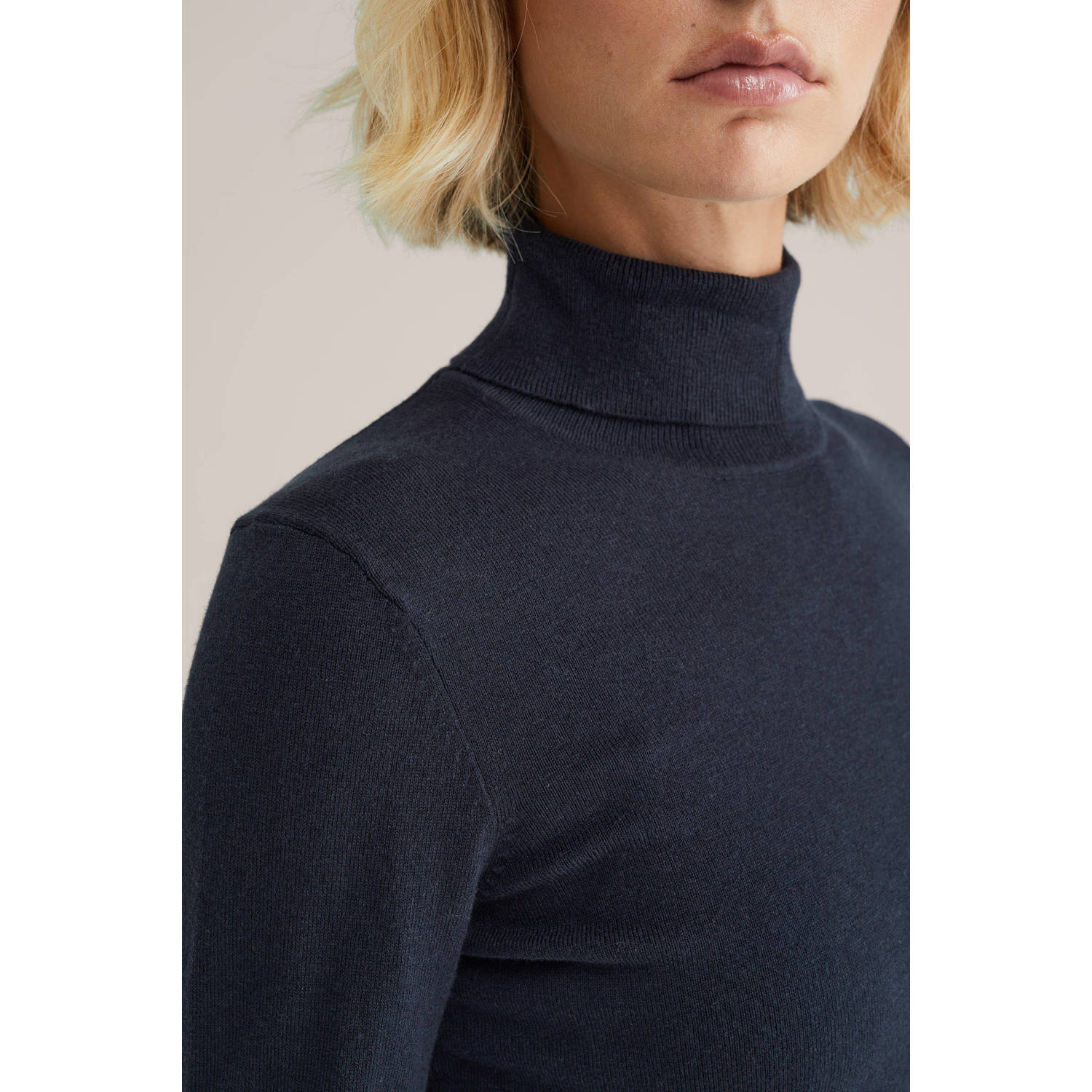 WE Fashion wollen coltrui fijn gebreid donkerblauw
