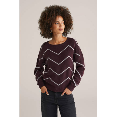 WE Fashion gebreide trui donkerrood afbeelding
