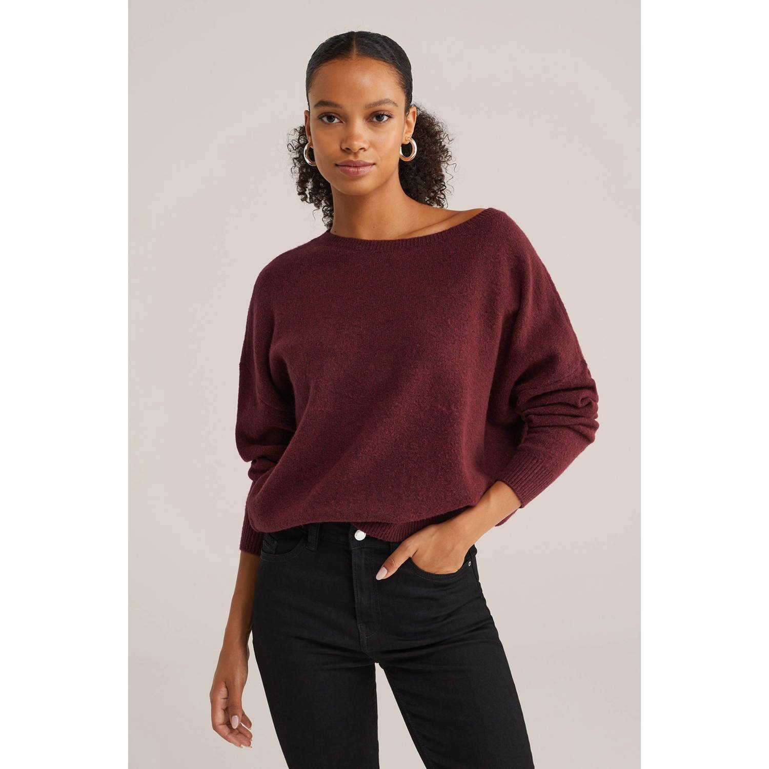 WE Fashion gebreide trui donkerrood