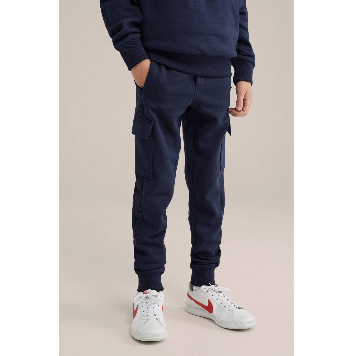WE Fashion Blue Ridge slim casual broek marine
