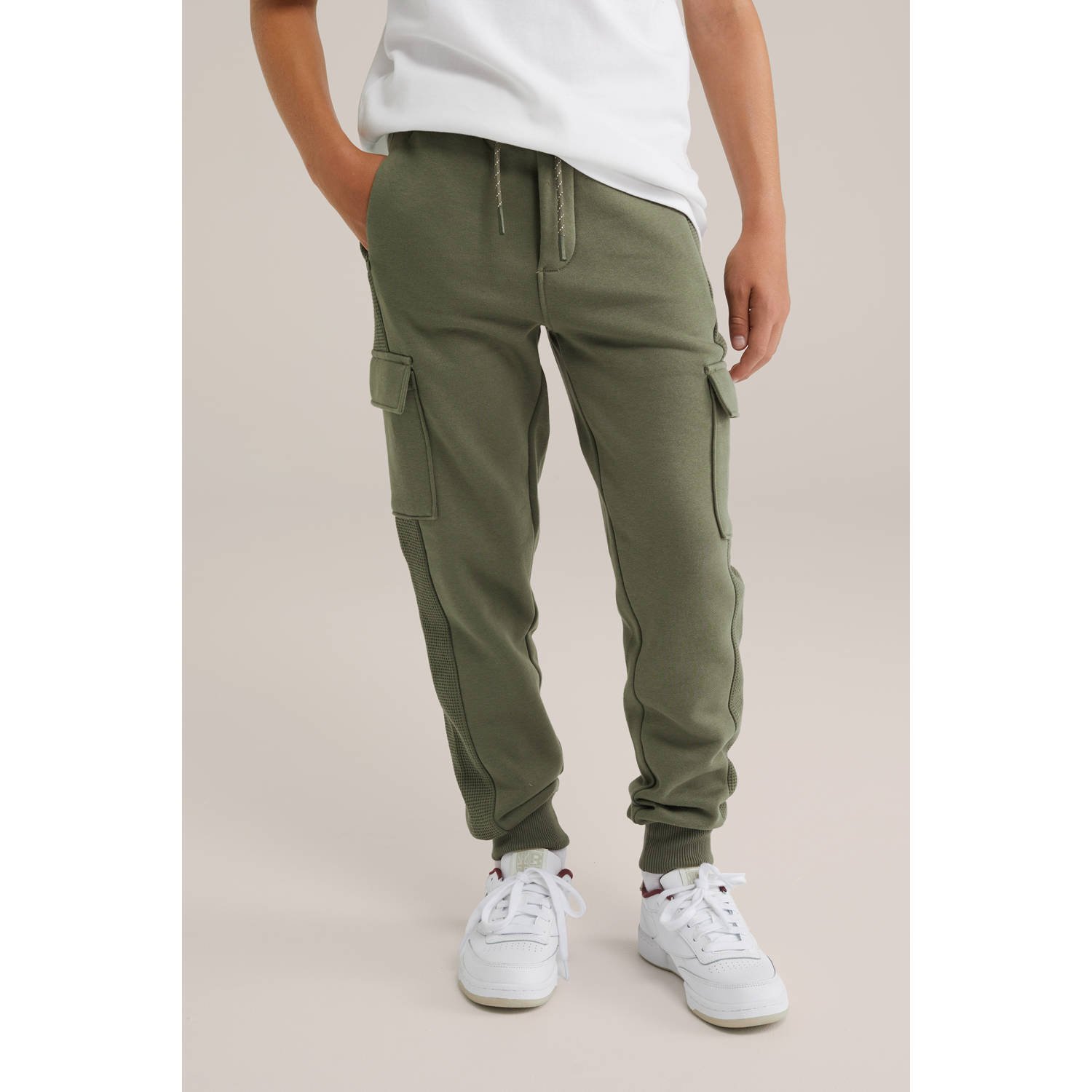 WE Fashion Blue Ridge slim casual broek olijfgroen