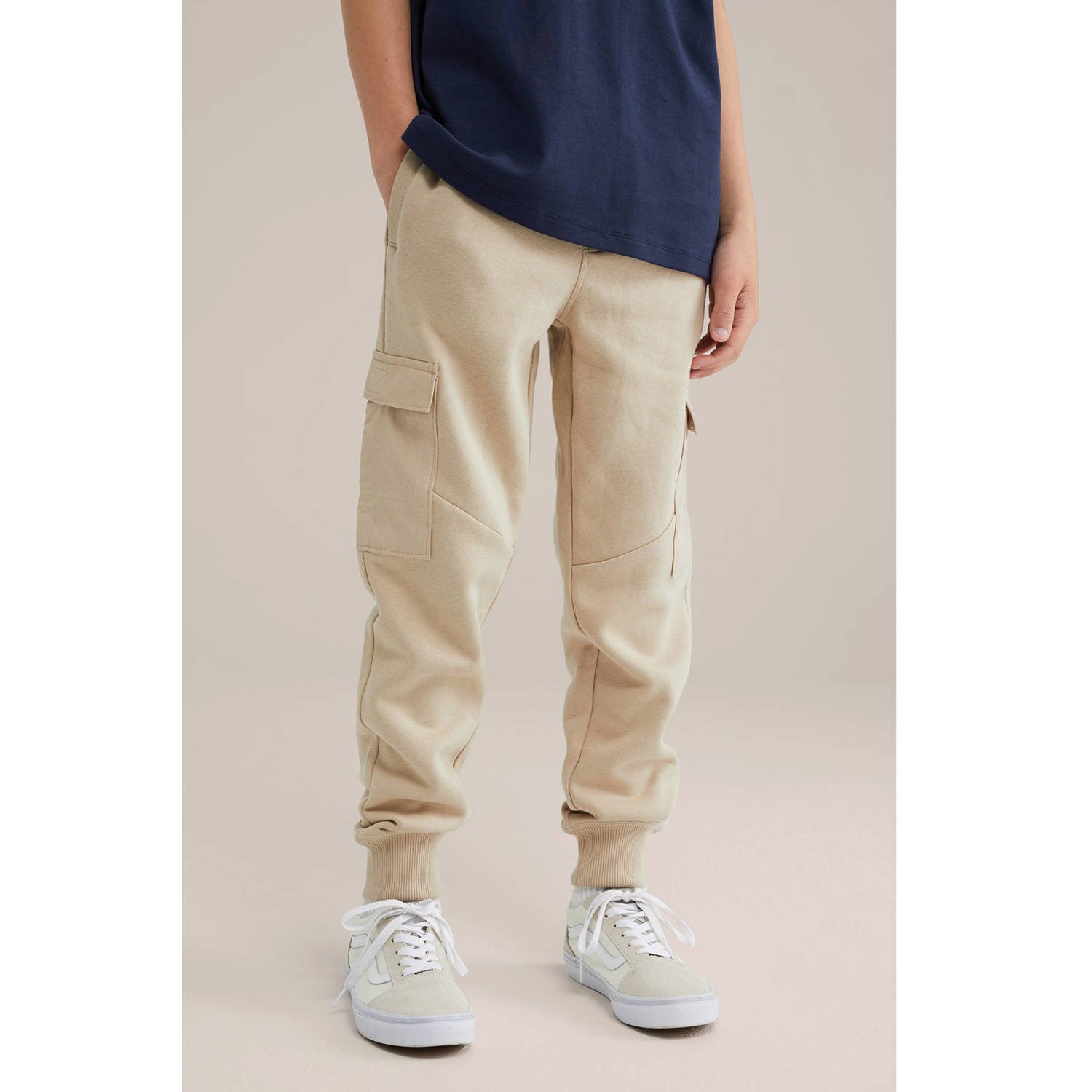 WE Fashion Blue Ridge slim cargo broek beige