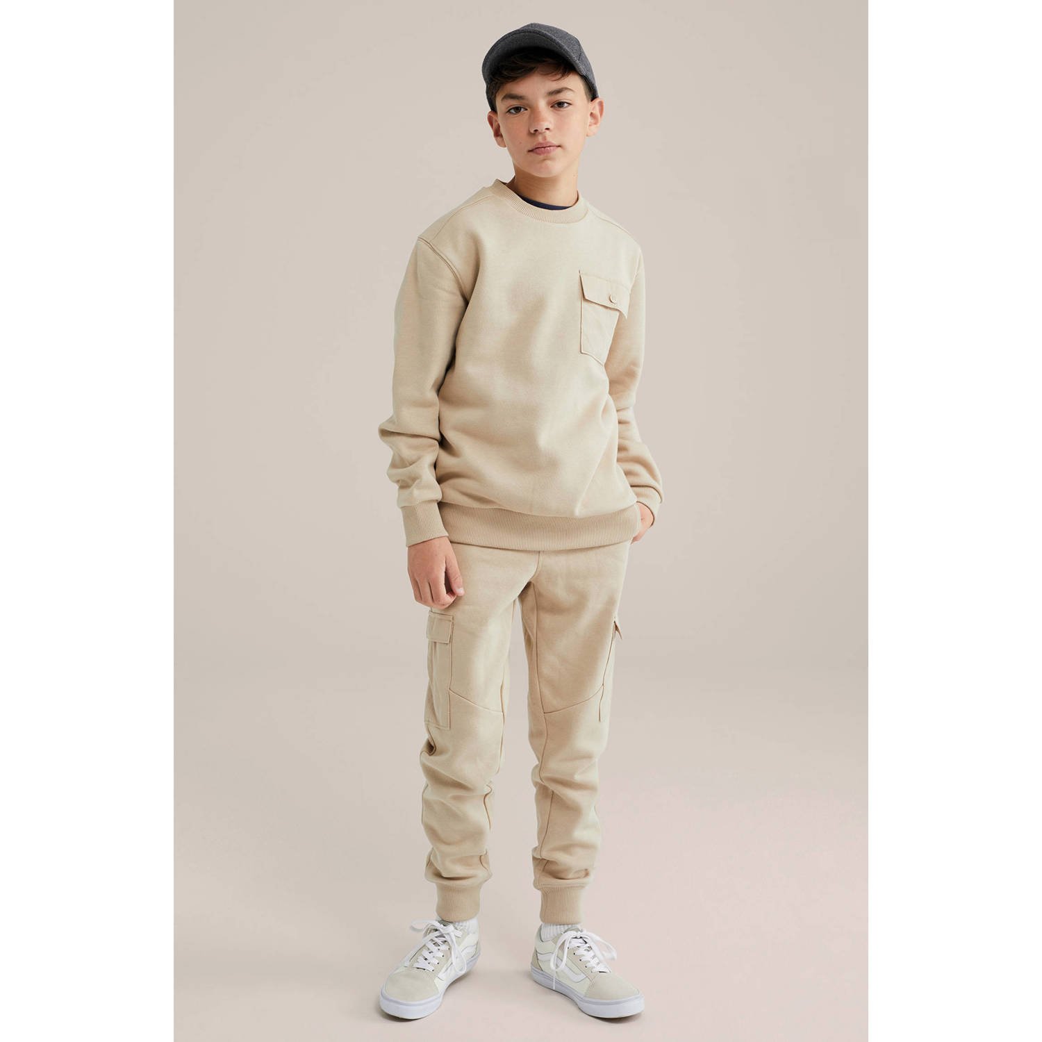 WE Fashion Blue Ridge slim cargo broek beige