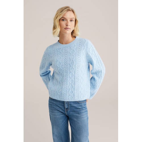 WE Fashion trui met wol lichtblauw gebreid afbeelding