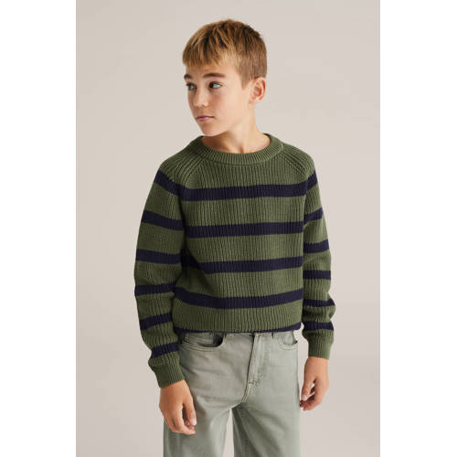 WE Fashion Blue Ridge gestreepte trui groen rib gebreid afbeelding