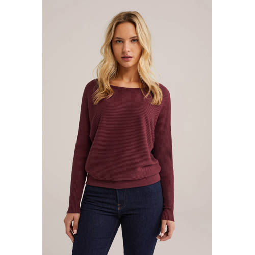 WE Fashion trui donkerrood rib gebreid afbeelding