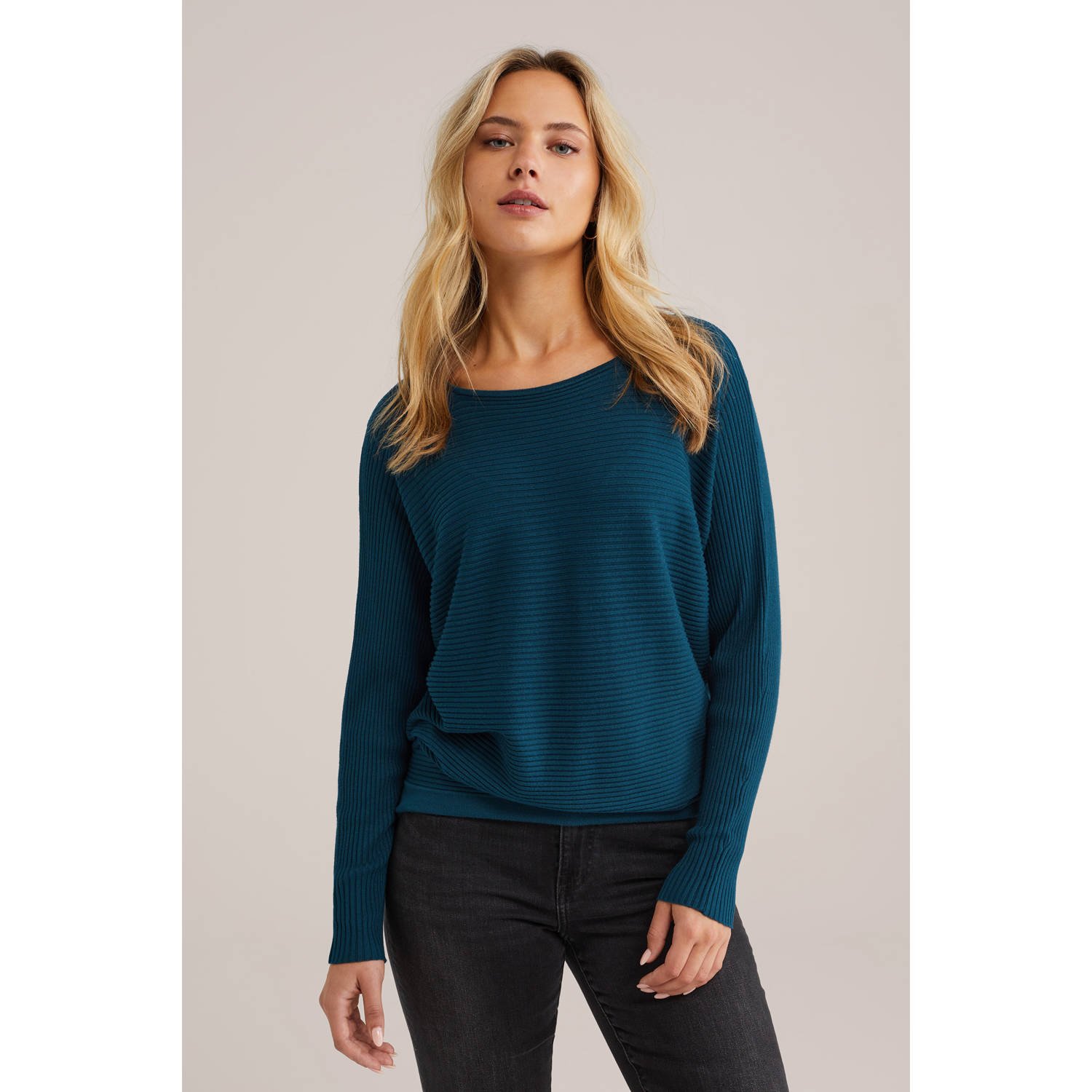 WE Fashion trui donkerblauw rib gebreid