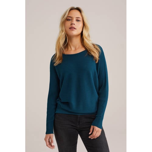 WE Fashion trui donkerblauw rib gebreid afbeelding