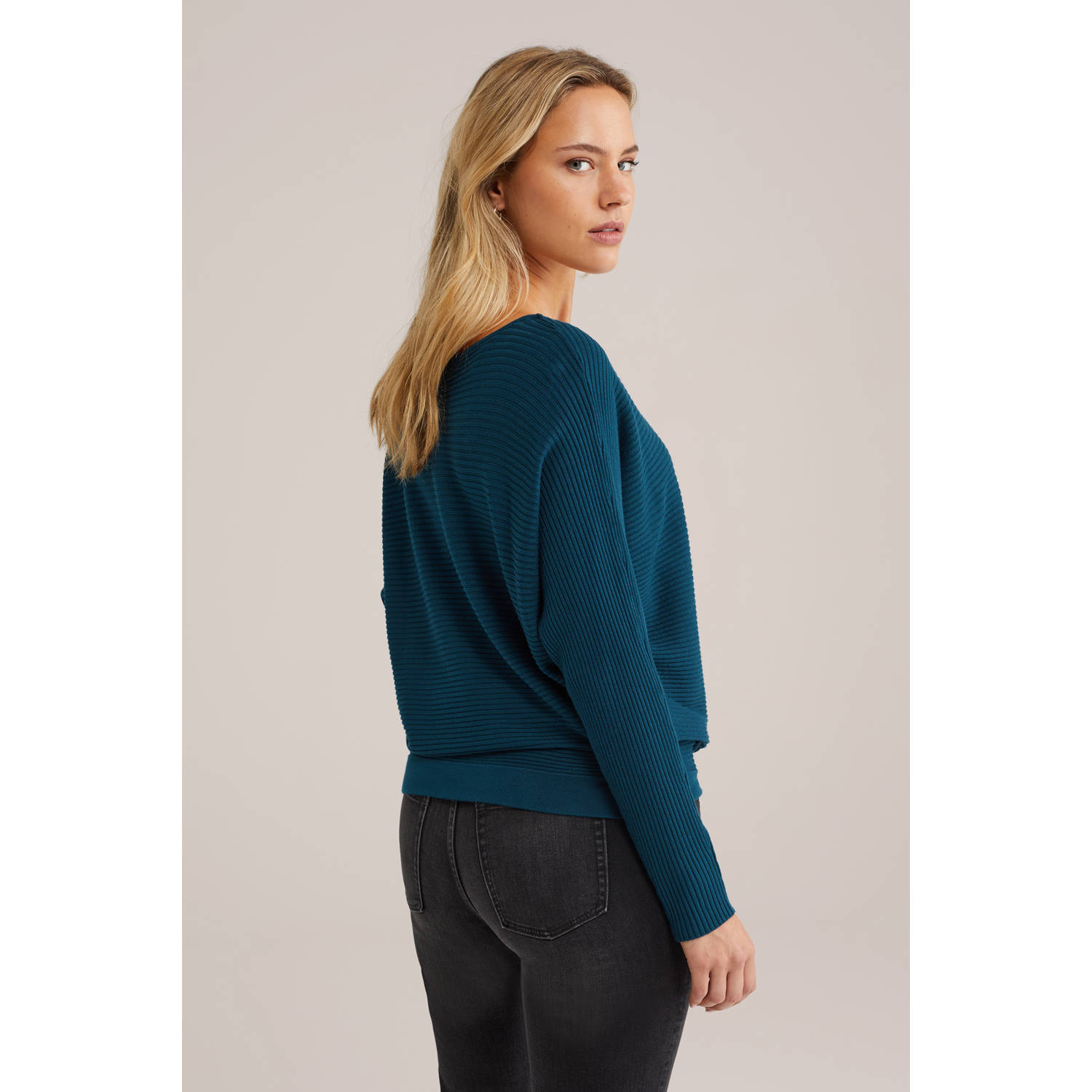 WE Fashion trui donkerblauw rib gebreid
