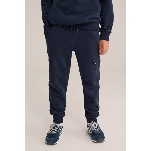 WE Fashion Blue Ridge slim cargo broek donkerblauw afbeelding