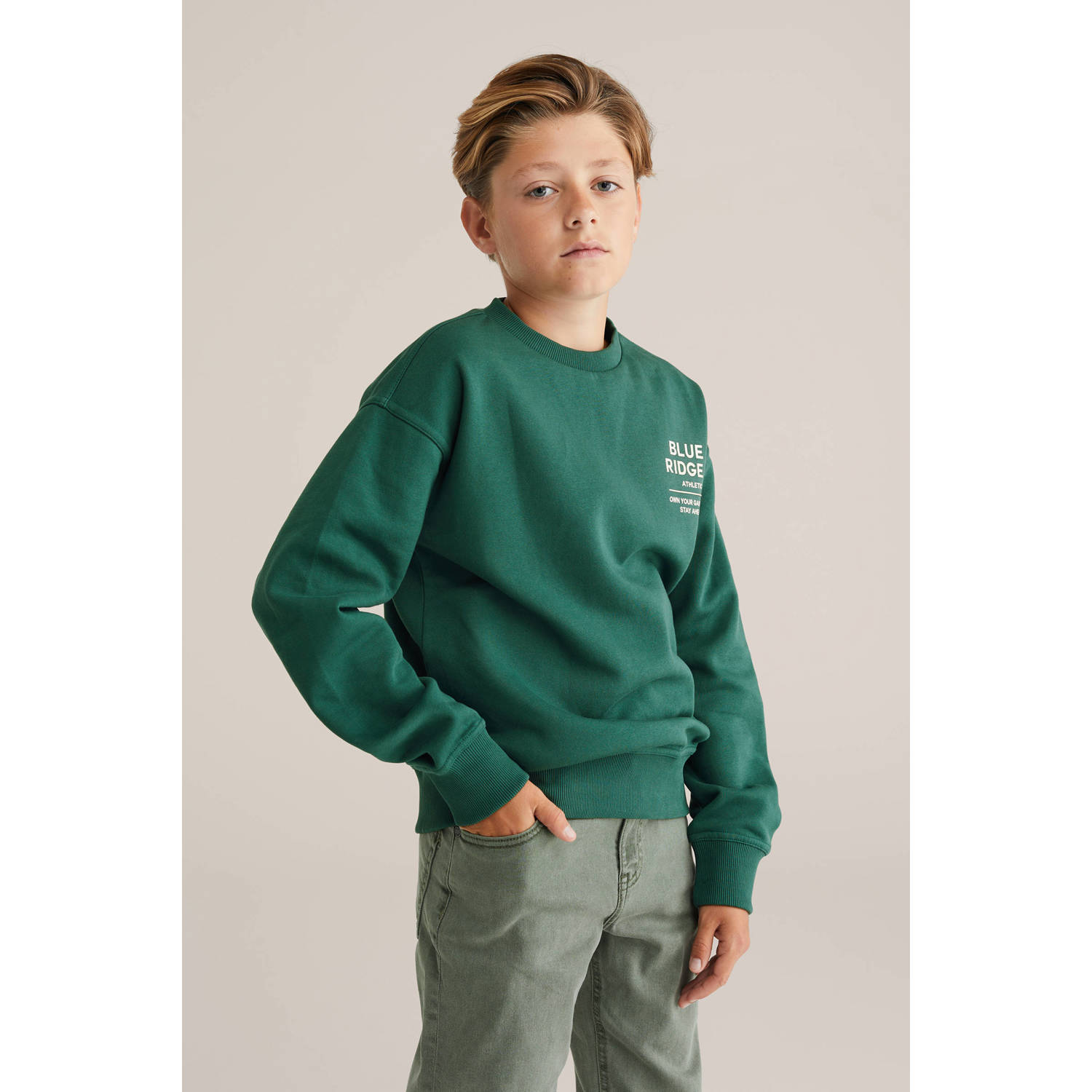 WE Fashion Blue Ridge sweater donkergroen