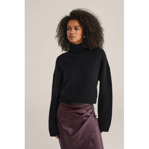WE Fashion gebreide trui met wol zwart afbeelding