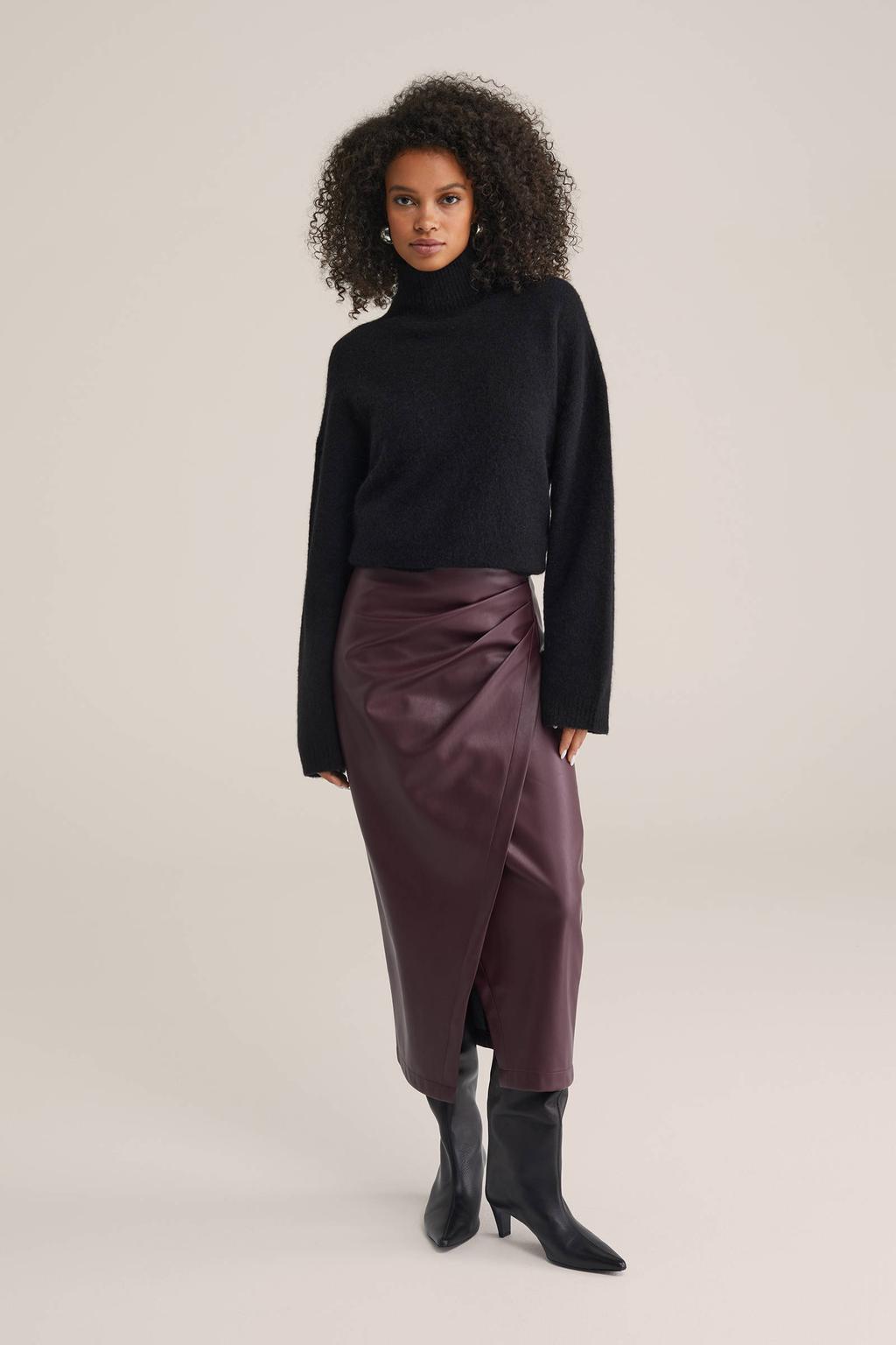 Zwarte dames WE Fashion gebreide trui van wol met effen, lange mouwen en col