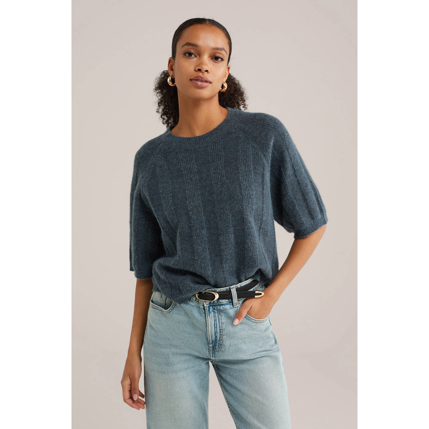 WE Fashion wollen trui grijsblauw