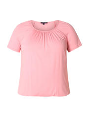 thumbnail: Lichtroze dames Base Level Curvy jersey top met effen, korte mouwen en ronde hals