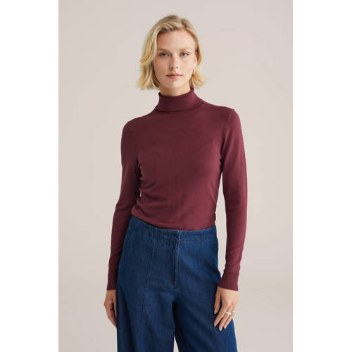 WE Fashion coltrui donkerrood fijn gebreid afbeelding