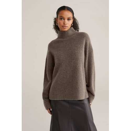 WE Fashion gebreide trui met wol taupe afbeelding