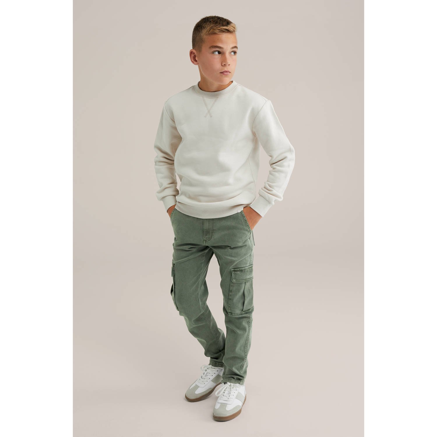 WE Fashion waist tapered jeans donkergroen