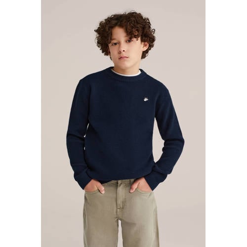 WE Fashion trui donkerblauw fijn gebreid afbeelding