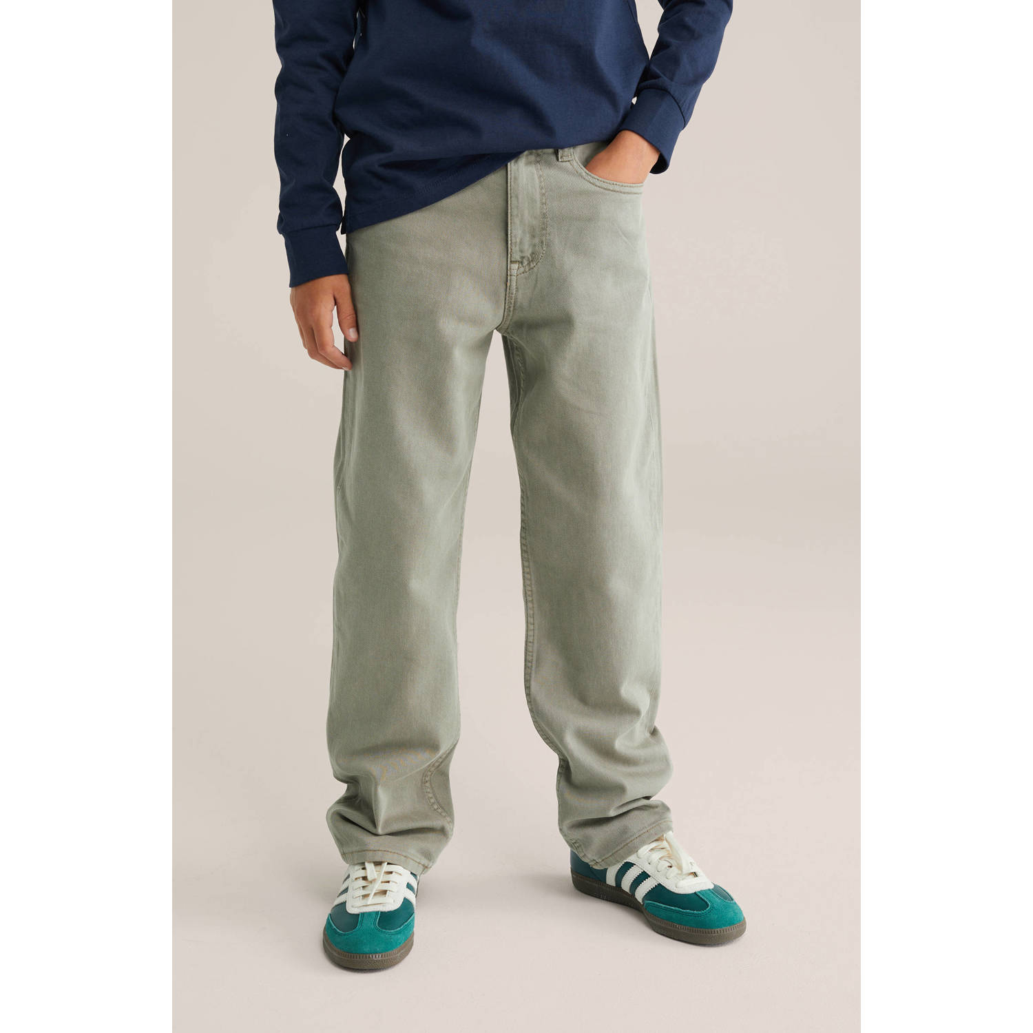WE Fashion Blue Ridge relaxed  waist loose fit jeans olijfgroen