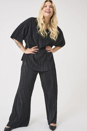 wide leg regular waist broek zwart