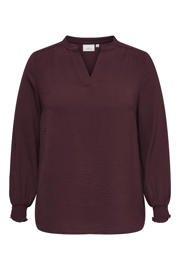 thumbnail: Donkerrode dames ONLY CARMAKOMA top van polyester met effen, lange mouwen, V-hals en geweven detail