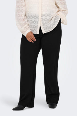 wide leg regular waist broek zwart