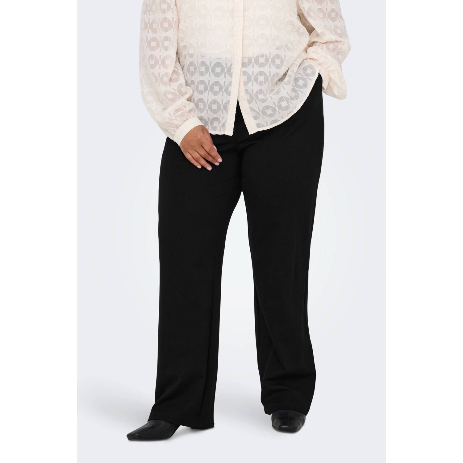 ONLY CARMAKOMA wide leg regular waist broek zwart