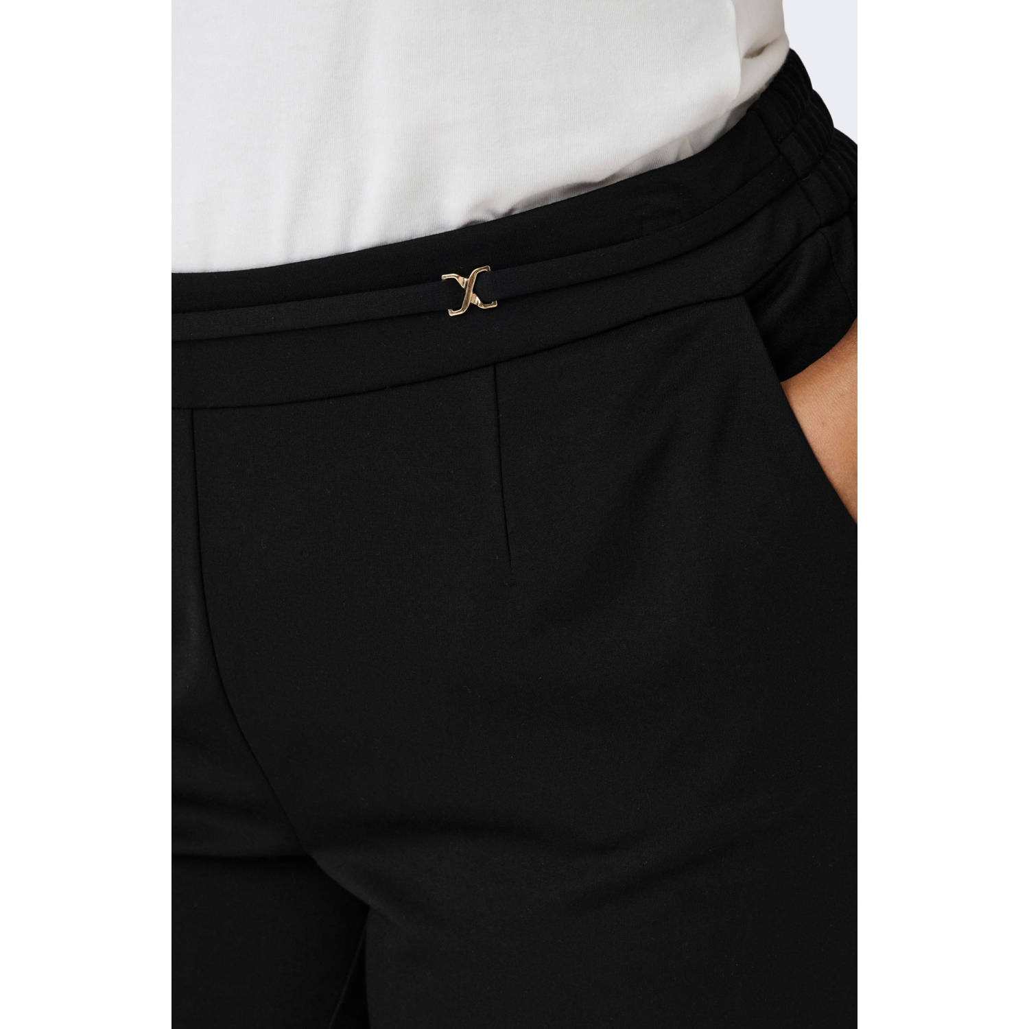 ONLY CARMAKOMA wide leg regular waist broek zwart