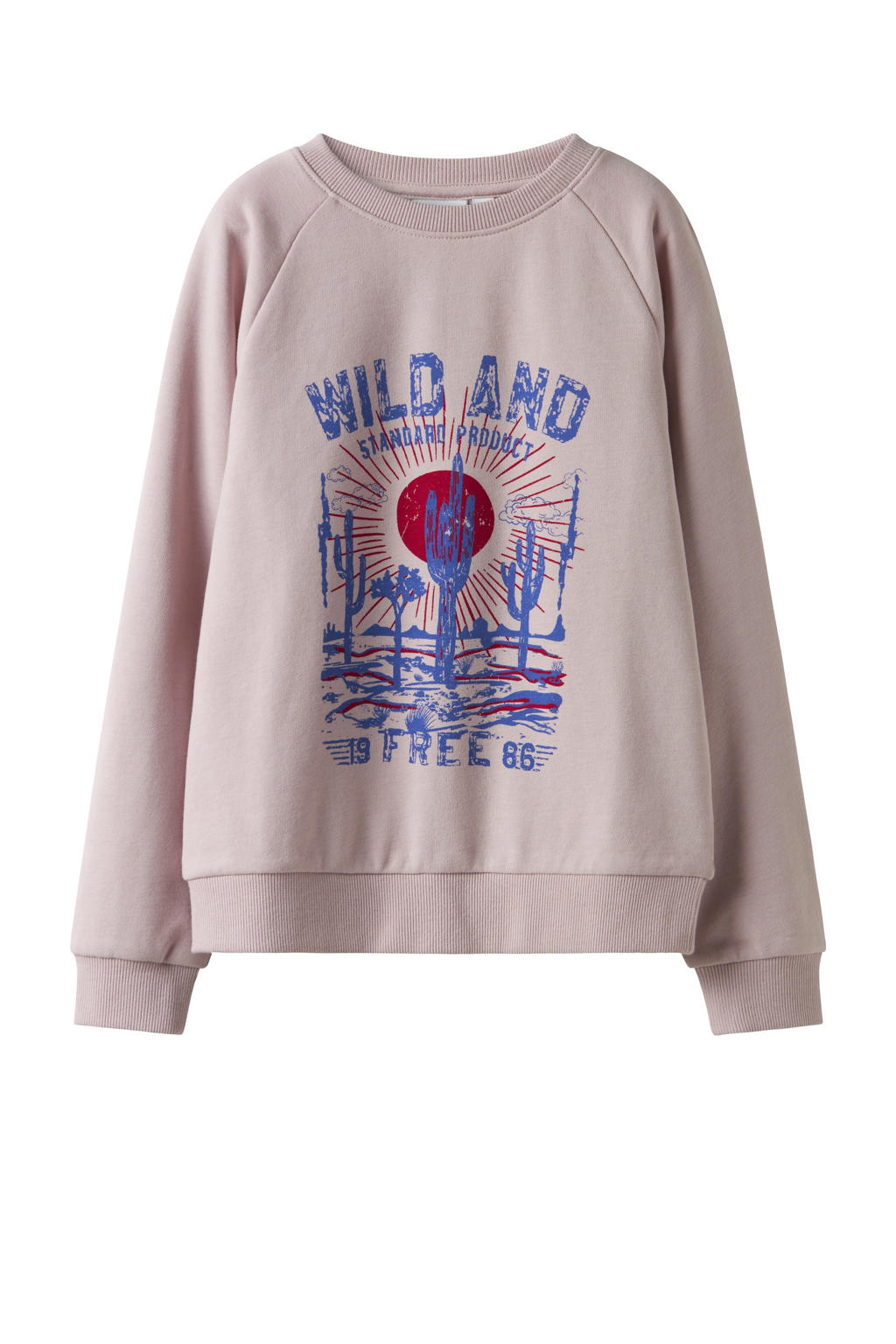 Lilakleurige meisjes NAME IT KIDS sweater met printopdruk, lange mouwen, ronde hals en geribde boorden