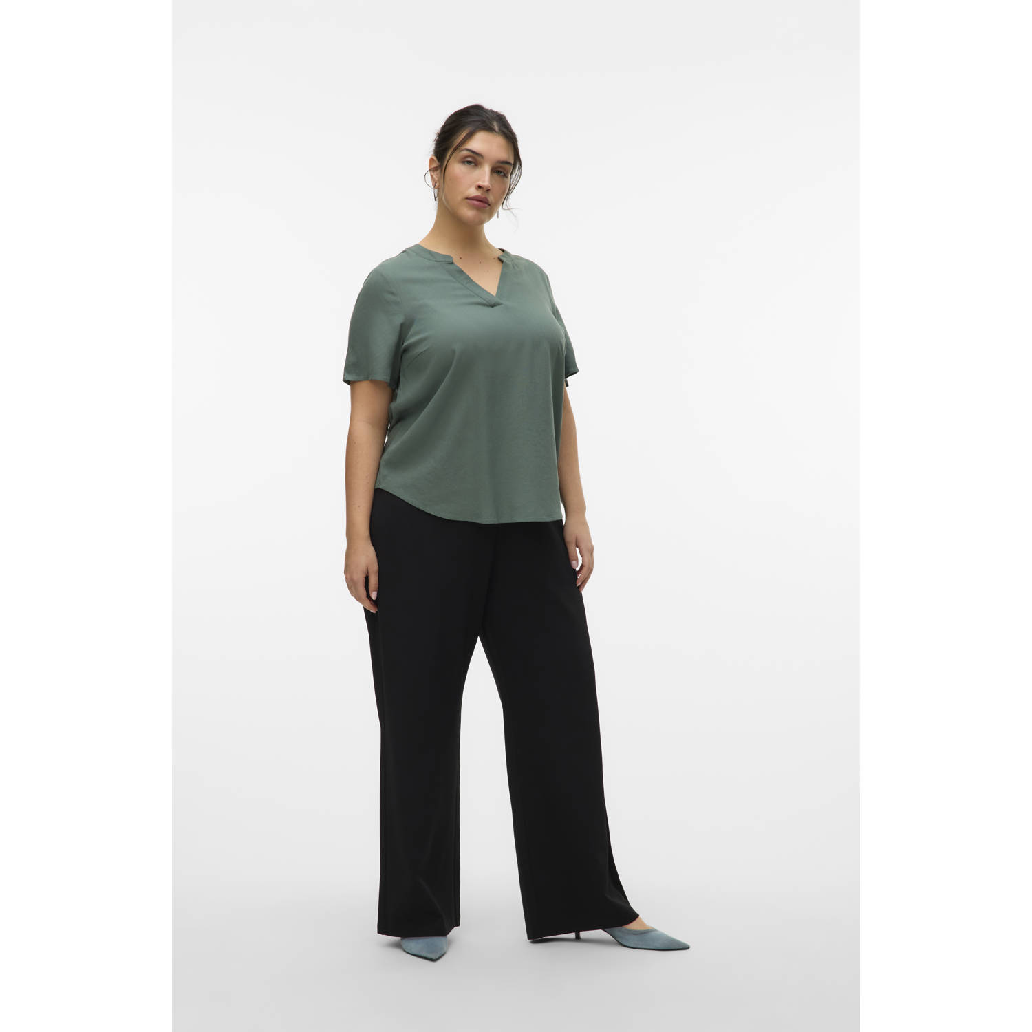 VERO MODA CURVE wide leg regular waist pantalon zwart