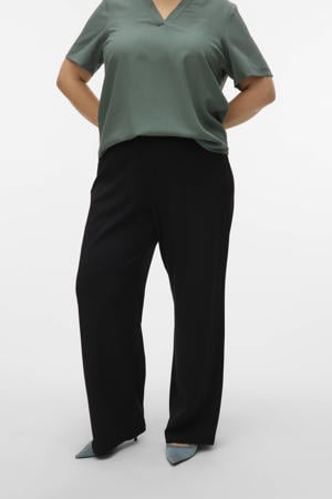 wide leg regular waist pantalon zwart