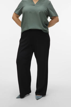 wide leg regular waist pantalon zwart