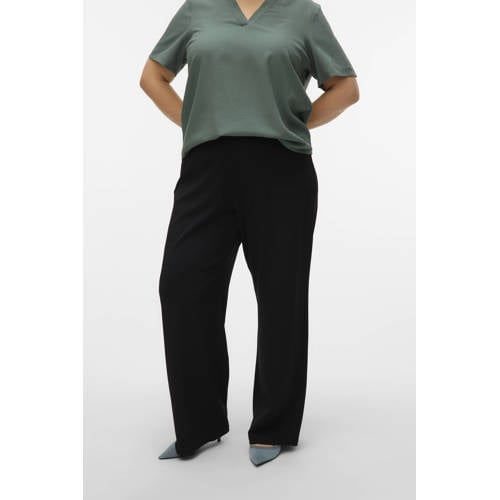 VERO MODA CURVE wide leg regular waist pantalon zwart afbeelding